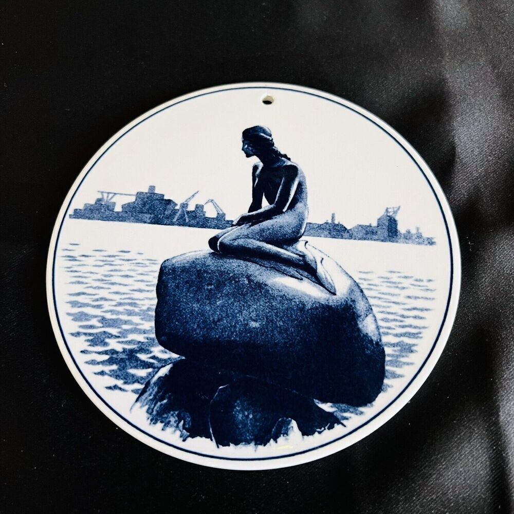 Royal Copenhagen Denmark Fajance Little Mermaid 6” Trivet Wall Plaque Blue